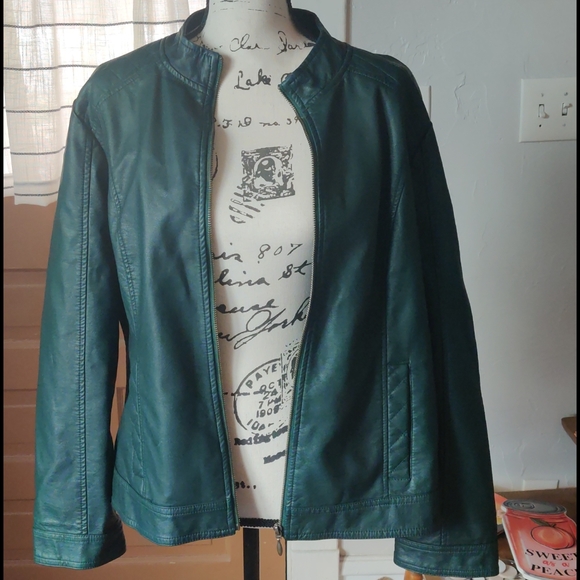 Christopher & Banks Jackets & Blazers - Forest Green Faux Leather Jacket